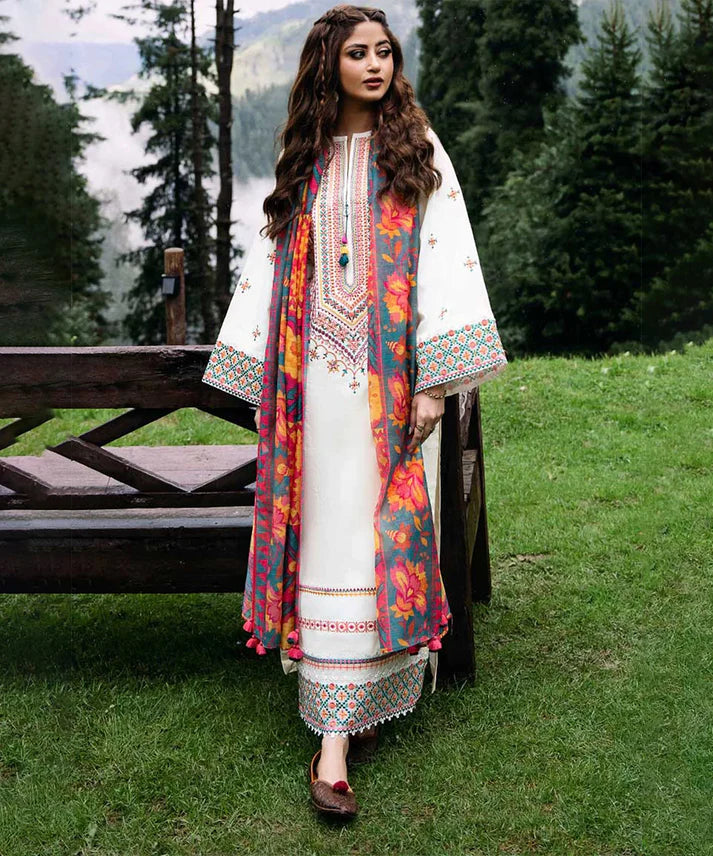 CS Dhanak 3PC Embroidered With Printed Wool Shawl-255