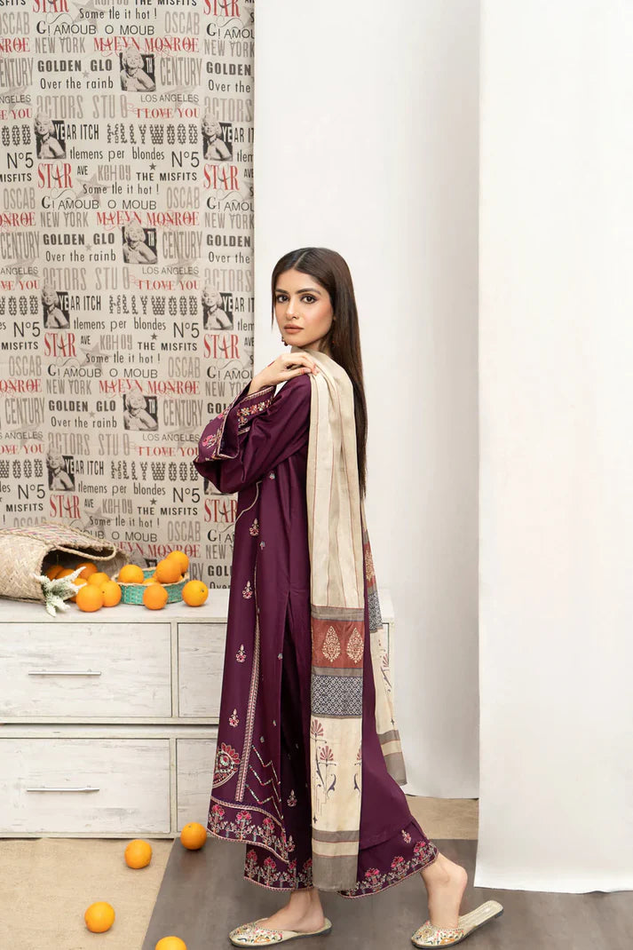 CS Dhanak 3PC Embroidered With Digital Printed Shawl-180